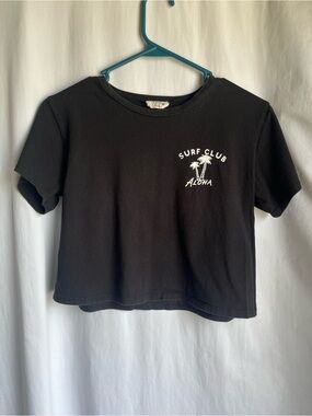 Local lab Surf Club Aloha Black Crop Tee - Women's Casual Graphic Top